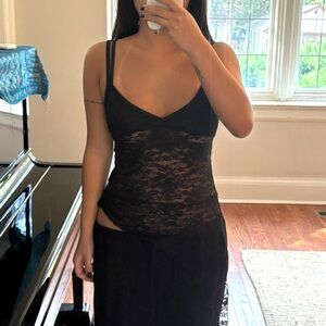 Vintage Black Lace Double Strap Asymmetrical Cami Tank Top